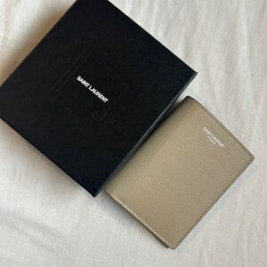 Saint Laurent Taupe Textured Leather Card & Key Organizer